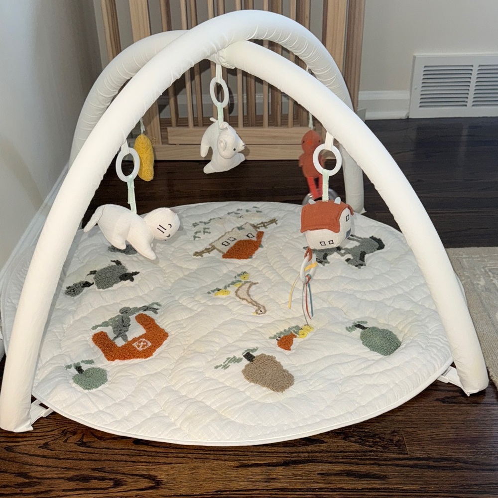 Pottery Barn Kids White Play Gym with Colorful Toys